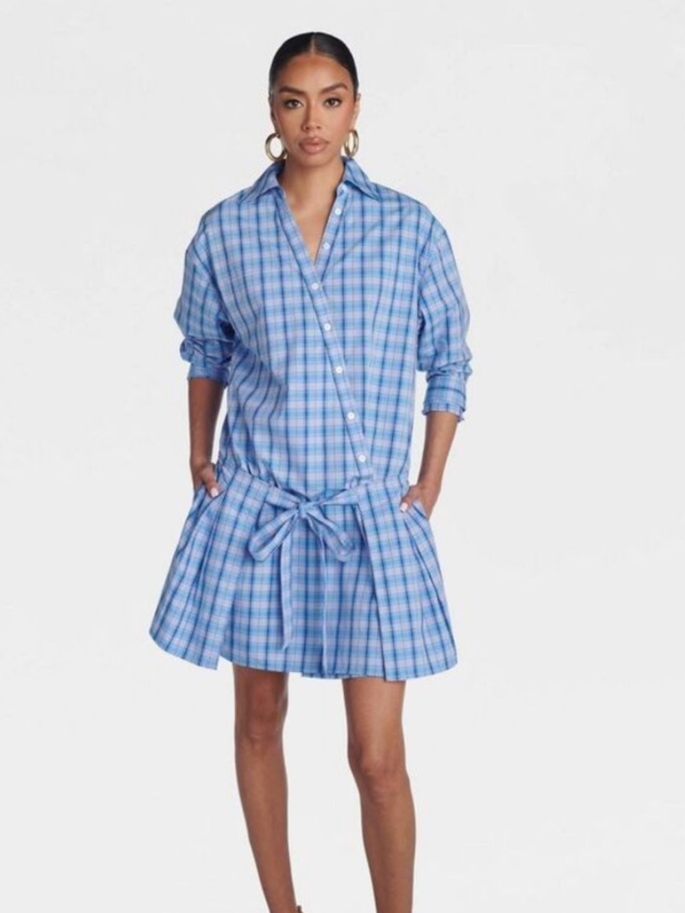 KBB by Kahlana- Women's 'The Apron Shirt Dress' - mini Purple plaid Plus Size 1X